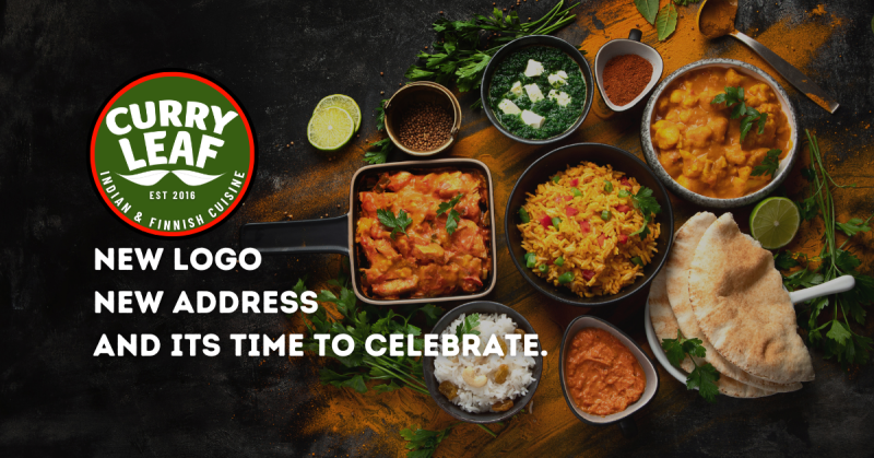 time to celebrate the new logo and address of ravintola curry leaf
